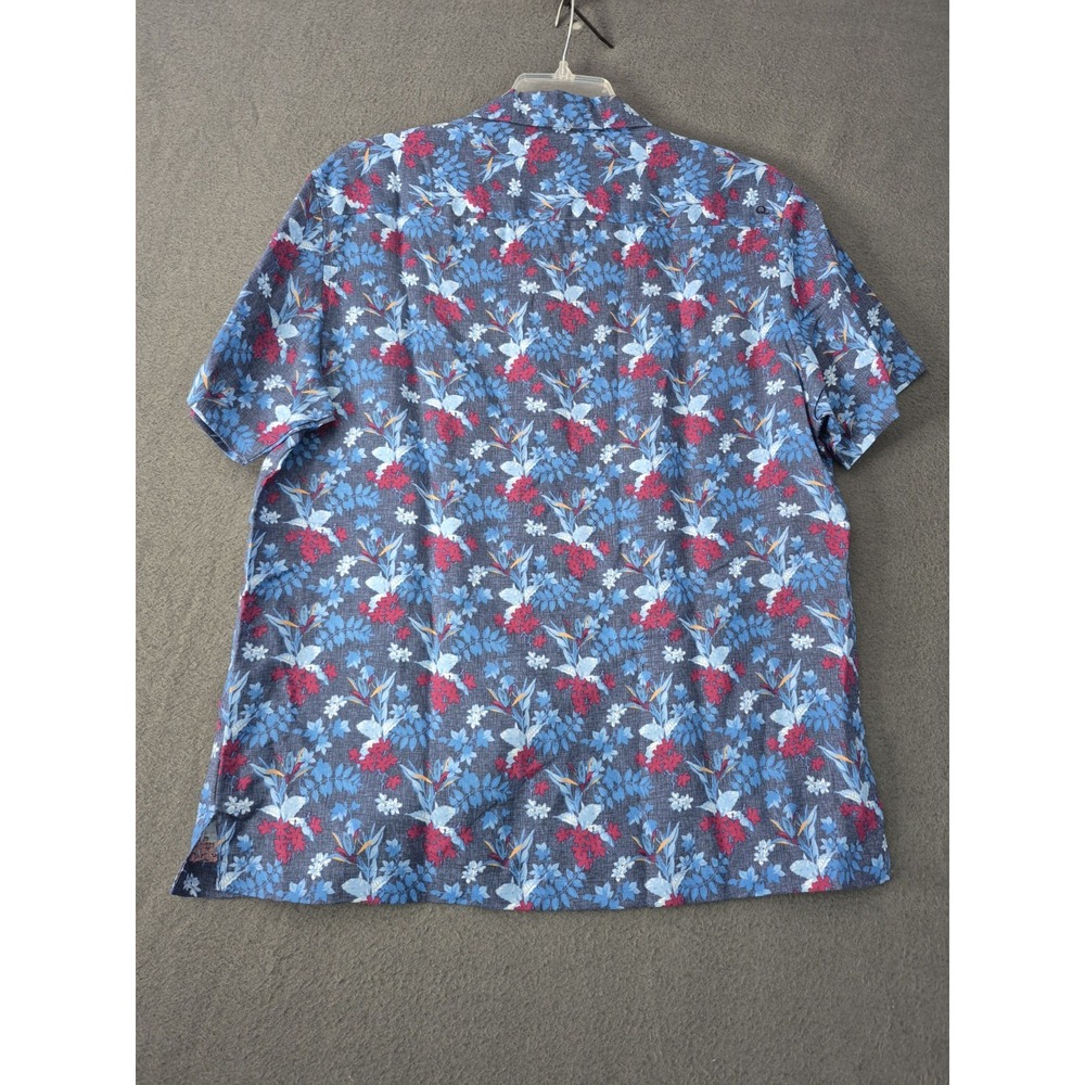Quieti Mens Linen Tencel Camp Collar Floral Tropical Shirt Size L Blue NWT $110 - Picture 4 of 12